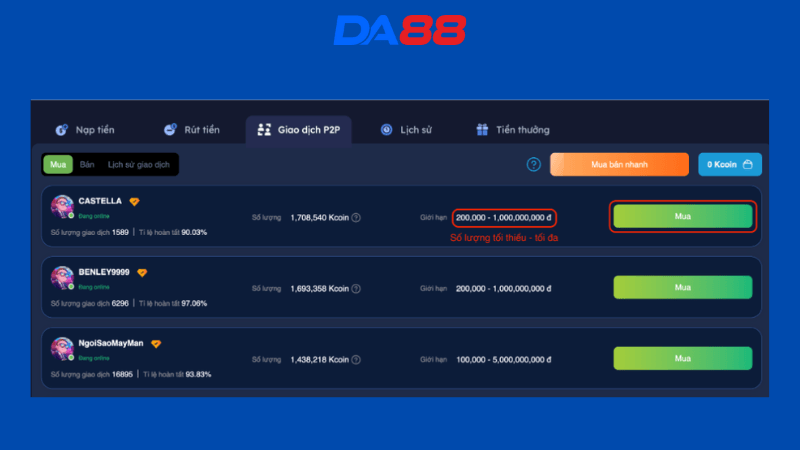 DA88 GIAO DỊCH P2P - GIẢI PHÁP GIAO DỊCH AN TOÀN - NHANH CHÓNG TRÊN DA88